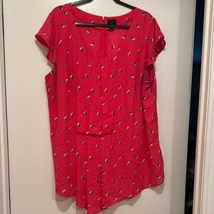Worthington Red Cap Sleeve Blouse Relaxed Fit